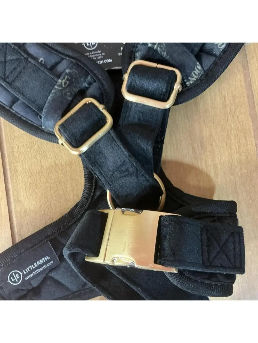 Snoop Doggie Doggs Quilted Black and Gold Large Dog Harness New